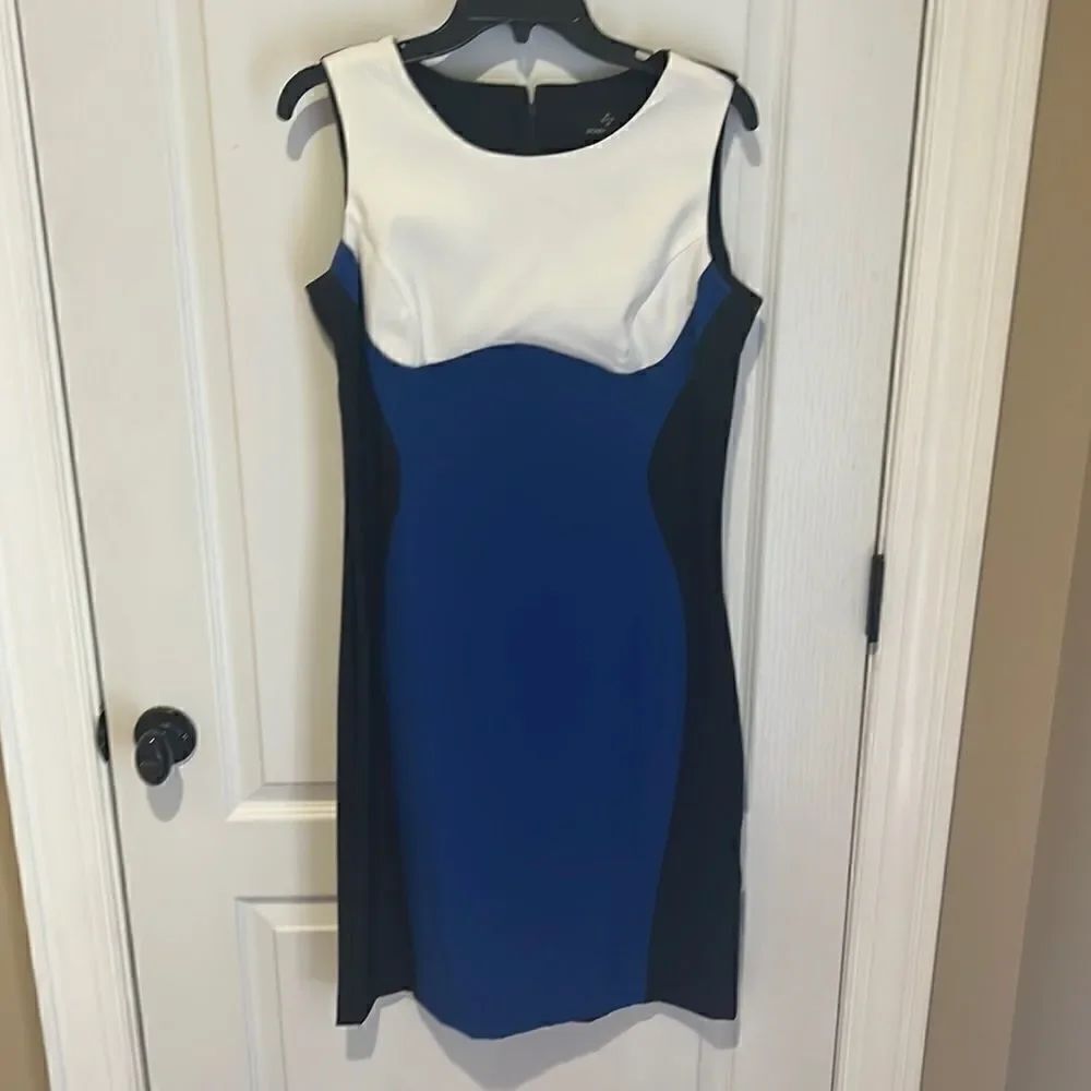 Ronni Nicole Blue, White and Black Color Block Dress